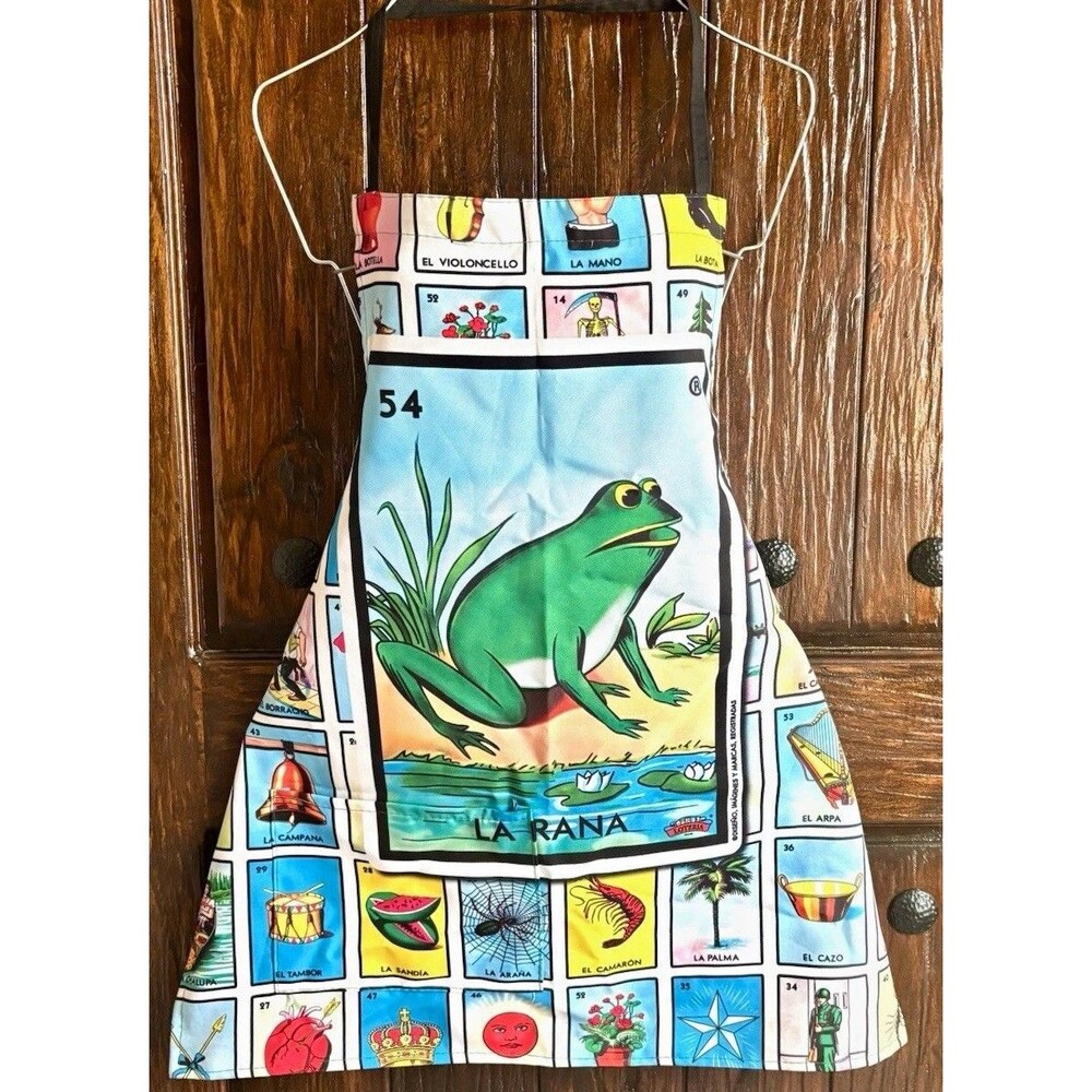 Loteria La Rana Reversible Bib Apron Novelty Multicolor One Size Home Made